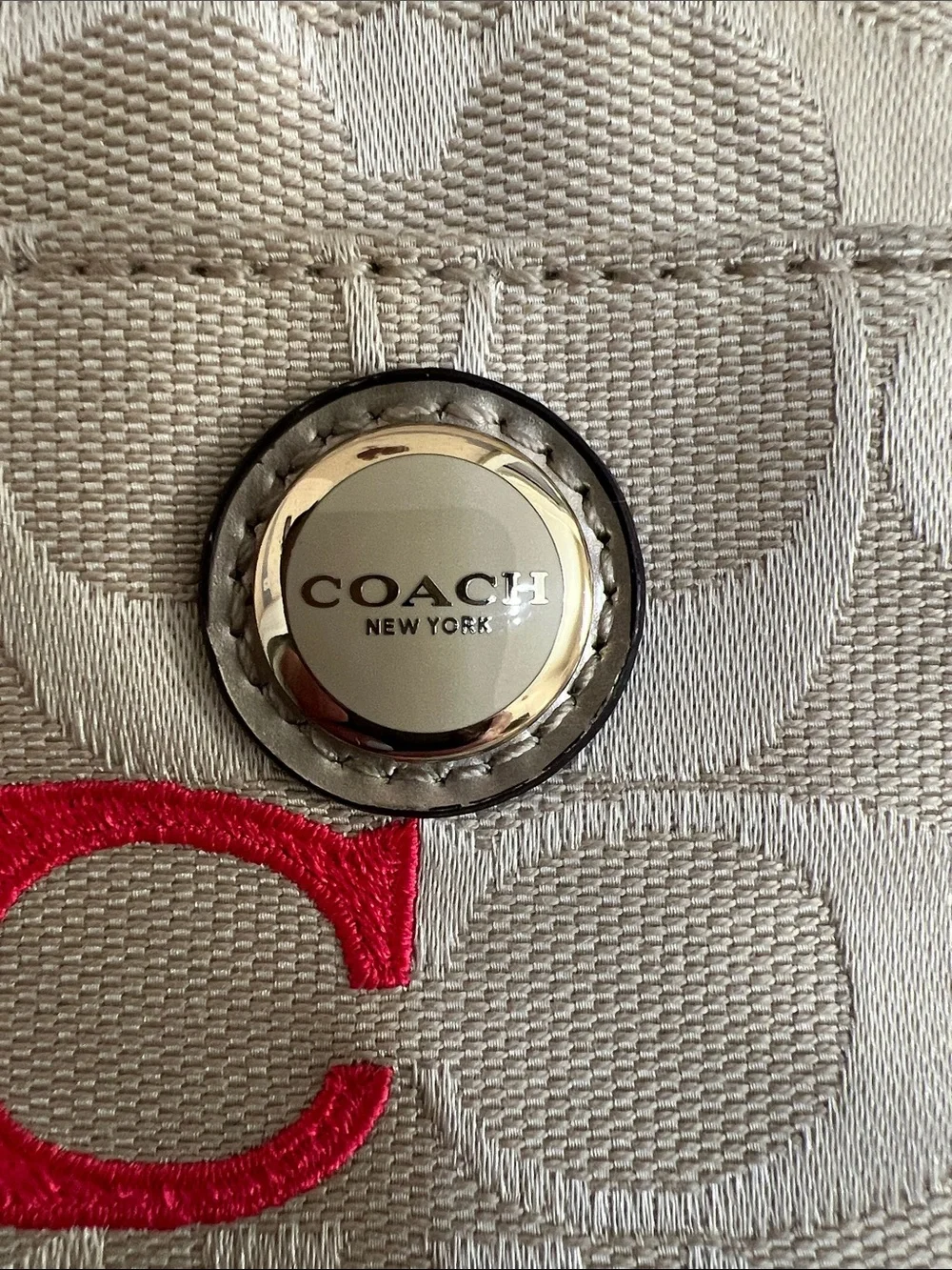 COACH Beige Signature Canvas  Case with Red & Purple C Accents